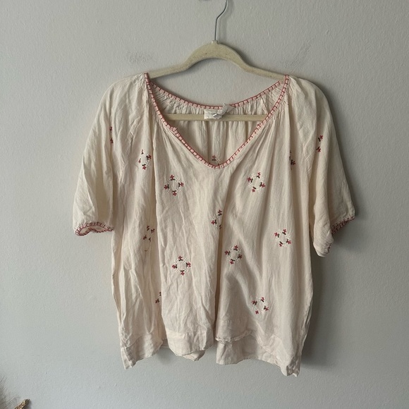 THE GREAT. Tops - THE GREAT. Ivory Blouse with Scarlet Accents
